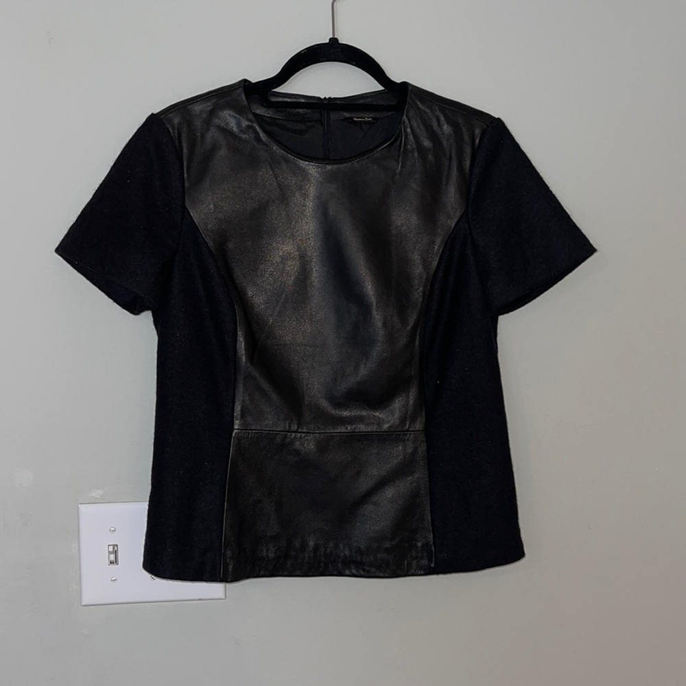 Leather and Wool Massimo Dutti Short Sleeve Shirt